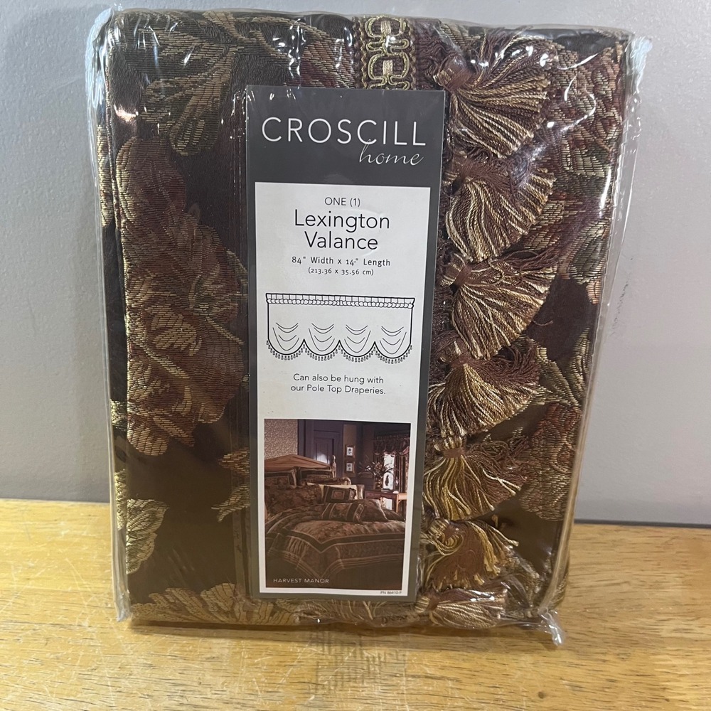 Croscill Lexington Valance Harvest Manor Chocolate Brown Gold Tassel 84x14 NEW